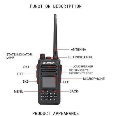 DMR VHF/UHF Baofeng DM-1801 Handheld Dual Band Walkie Talkie voor digitale signaalintercom