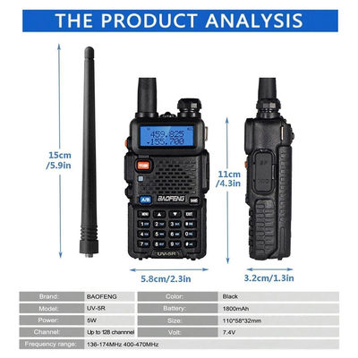 128 Kanaal Baofeng UV-5R Walkie-Talkie Waterdicht 5-10KM Bereik VHF UHF Frequentie